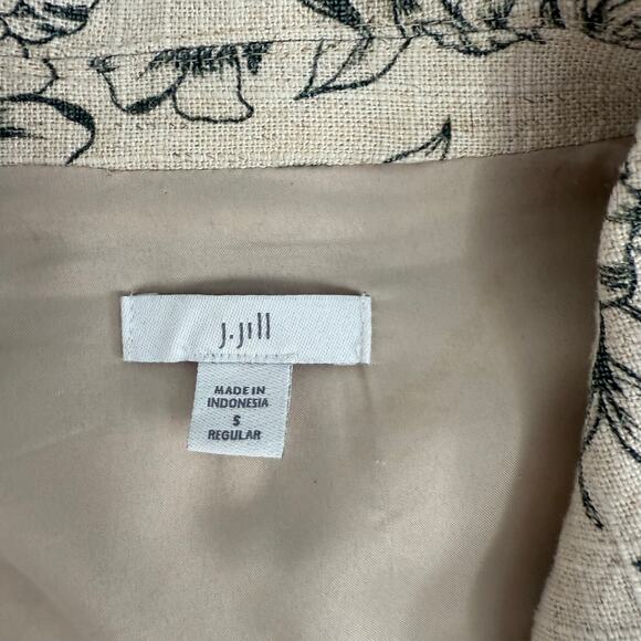 J. Jill Desert Bloom Linen Rayon Blazer Flax Beige Green Floral SZ S - Picture 4 of 8